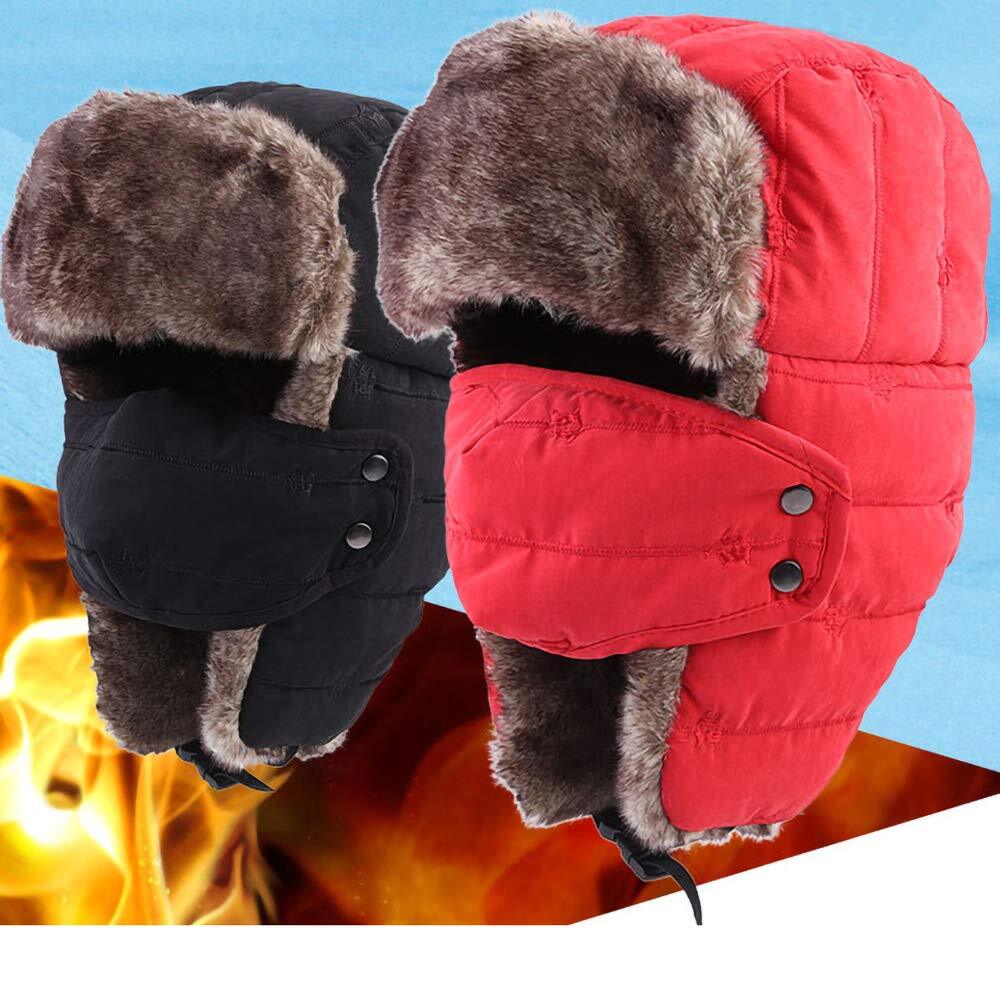 Winter Ski Hat with Ear Flap Removable Face Mask Windproof Faux Fur Hunting Hat