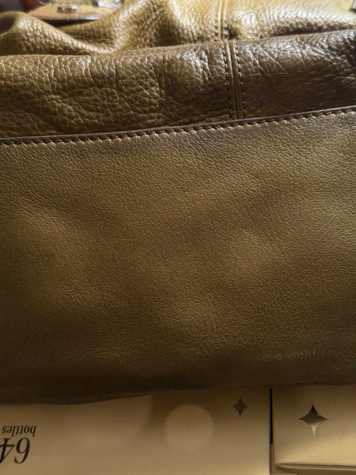 B. Makowsky Olive Green Pebbled Satchel Top Handle Zip Silver Detach Strap