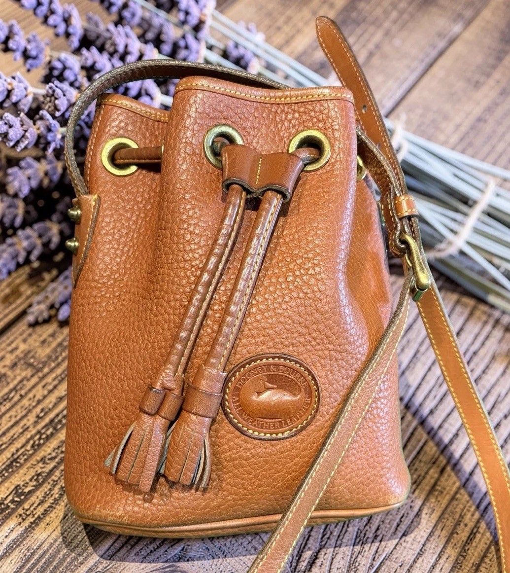 Dooney Bourke Brown Vintage R134 Mini Bucket Drawstring Shoulder Bag Leather
