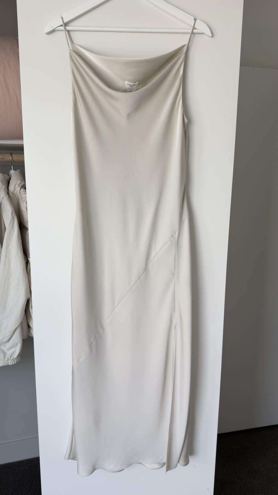 Aritzia Babaton Fonda Satin Dress Size M Silver Color