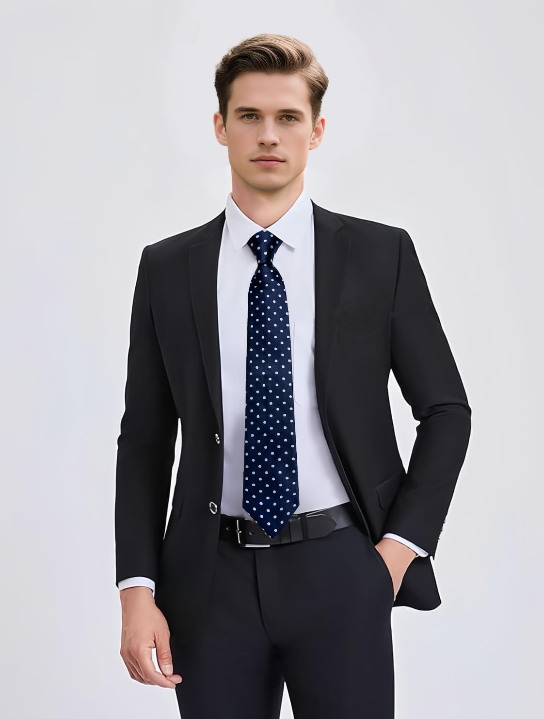 Blue Mens Tie Set Silk Polka Dot Necktie with Lapel Pin Pocket Square Cufflin…
