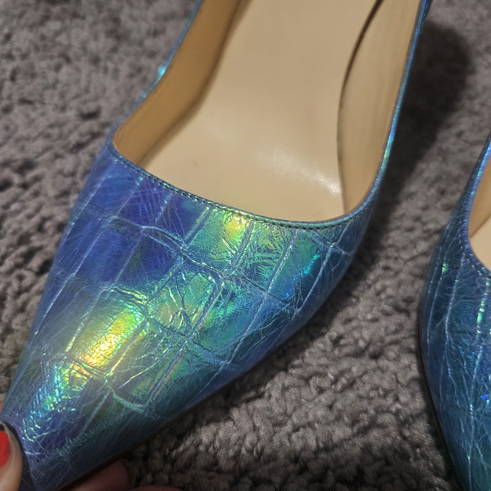 Blue Turquoise Croc Embossed Aquatic Pointy Toe Pump Leather Kate Spade Size 8