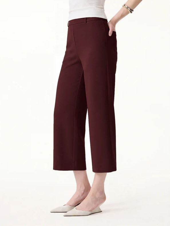 Women’s Mid Rise Cropped Wide Leg Pants with Pockets
