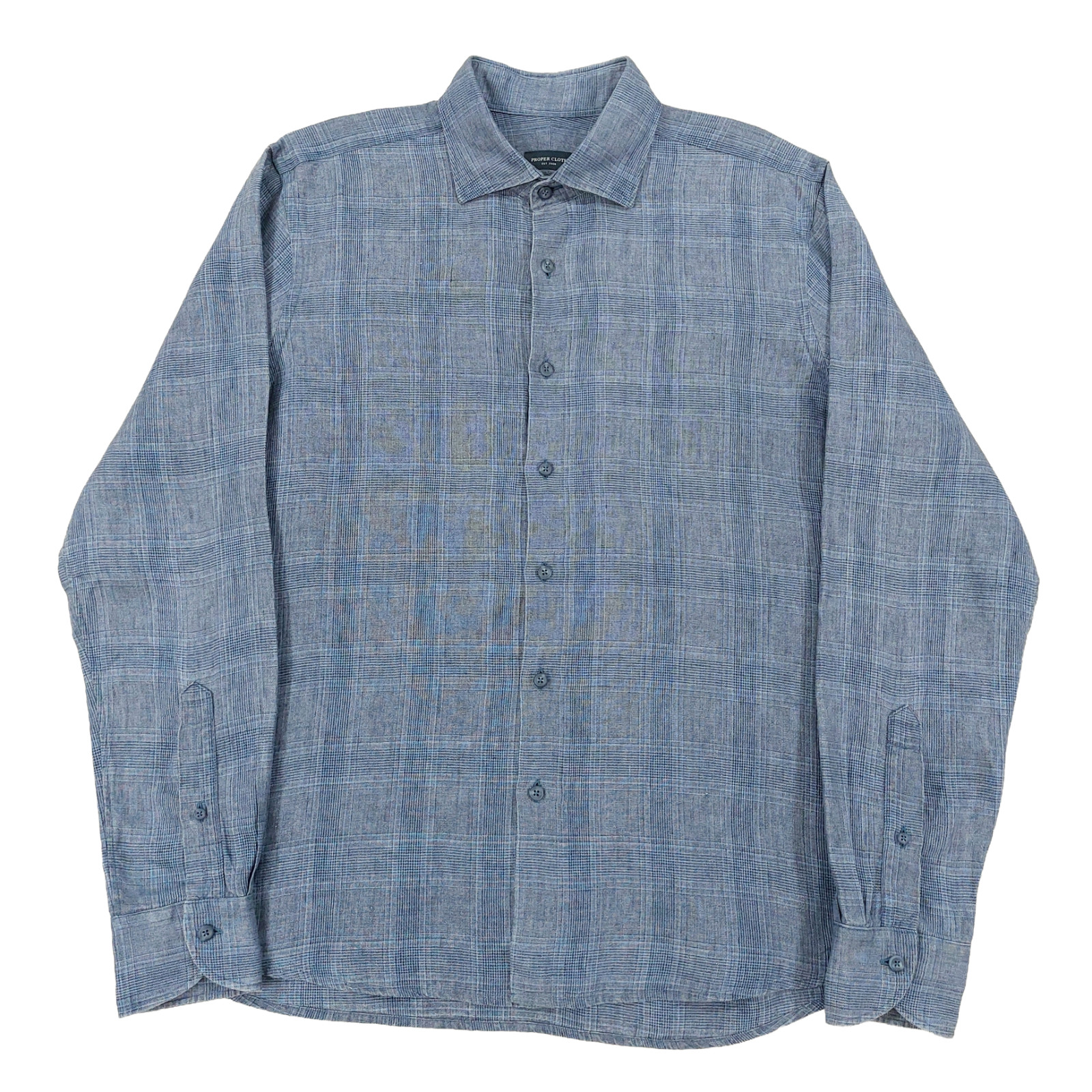 Proper Cloth Positano Linen Shirt Mens 16.5/35, Slate Blue Plaid, Untucked Fit