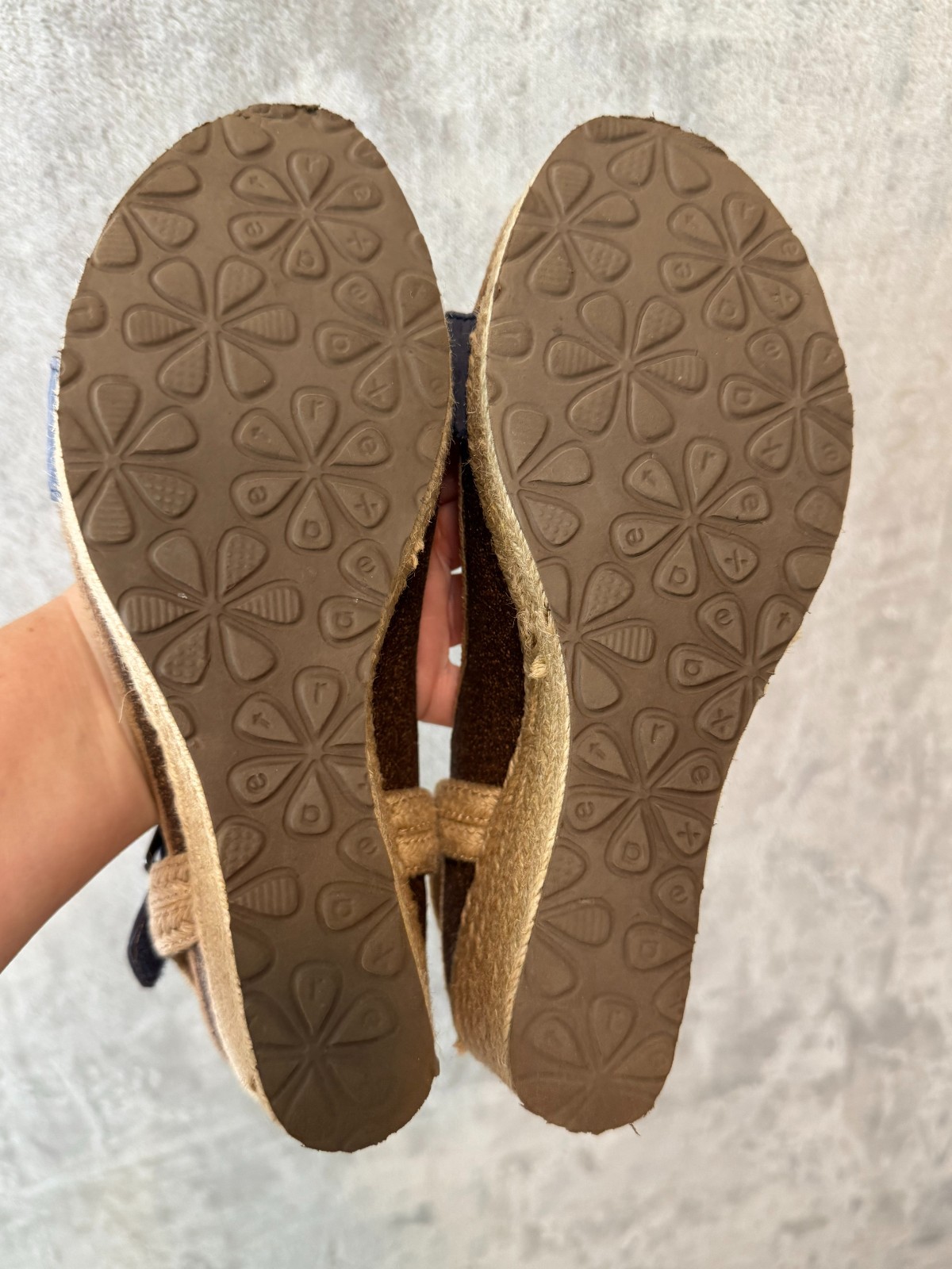 Aetrex Sydney Espadrille Wedge Sandals Womens 7.5/8 Euro 38 Blue Leather Comfort