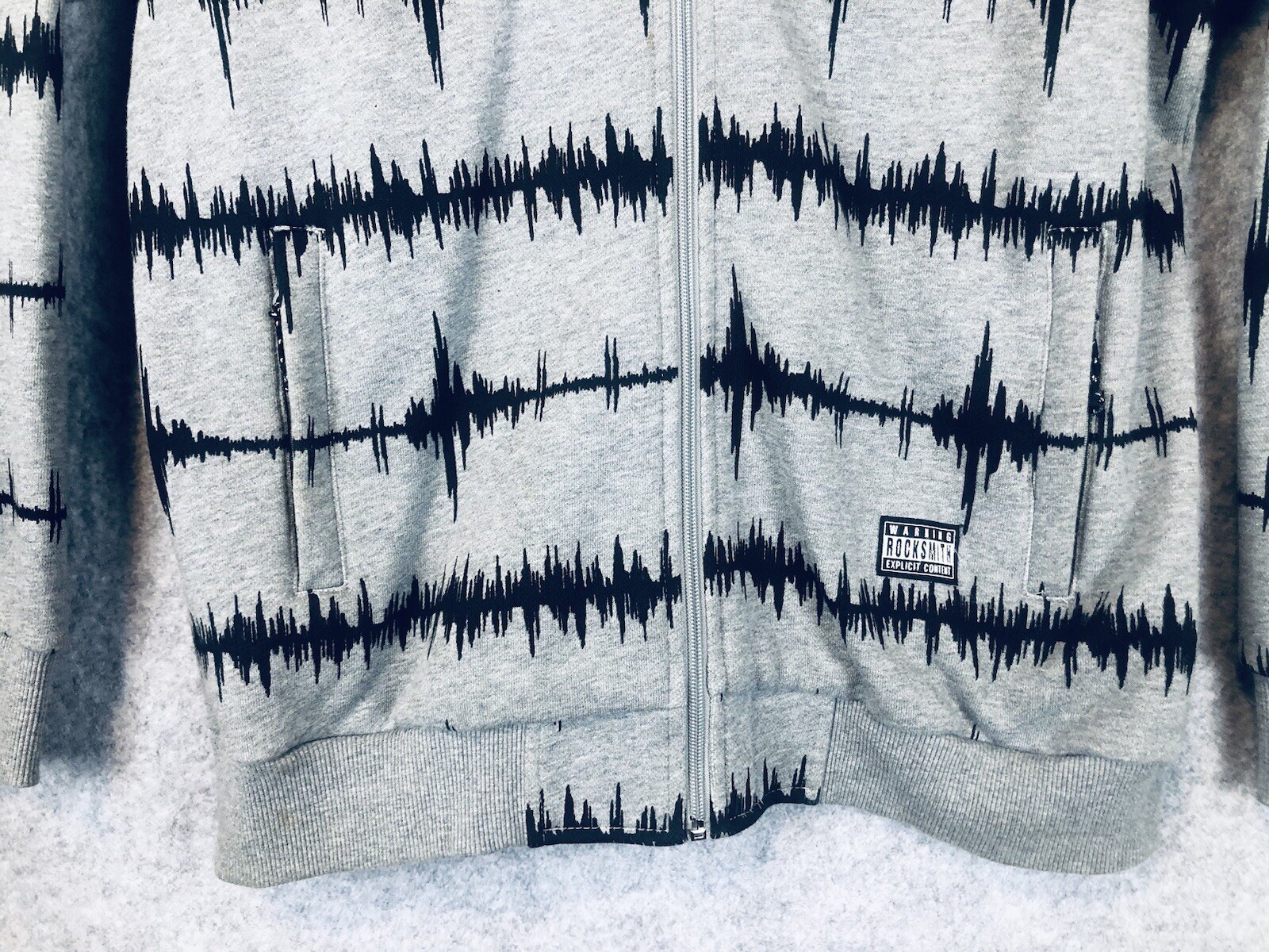 ROCKSMITH Hoodie Size L All Over Sound wave Print 90s Grunge Music Hip Hop