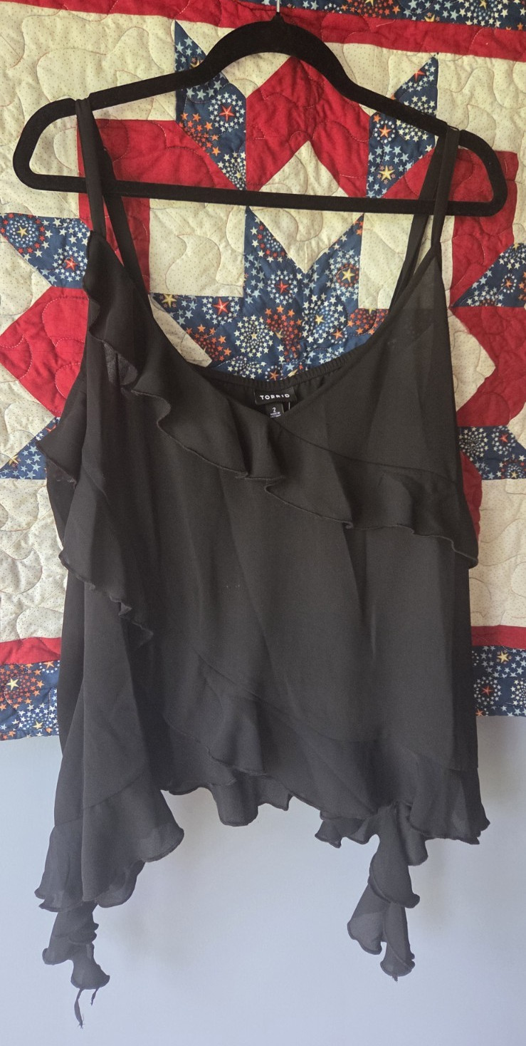 Torrid Black Georgette Ruffle Cami V Neck Sleeveless Plus Size 2
