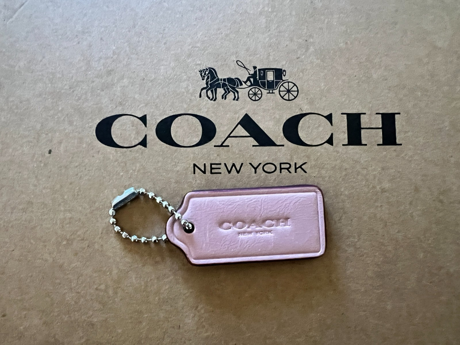 COACH Logo New York Hang Tag Charm Purse w Chain Smooth Leather 1.75” x 0.75″