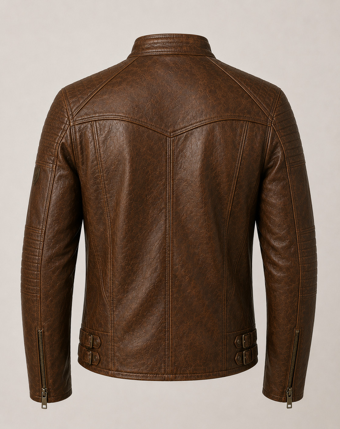 Men’s Brown Cafe Racer Leather Jacket – Vintage Biker Motorcycle Zip Coat Casual