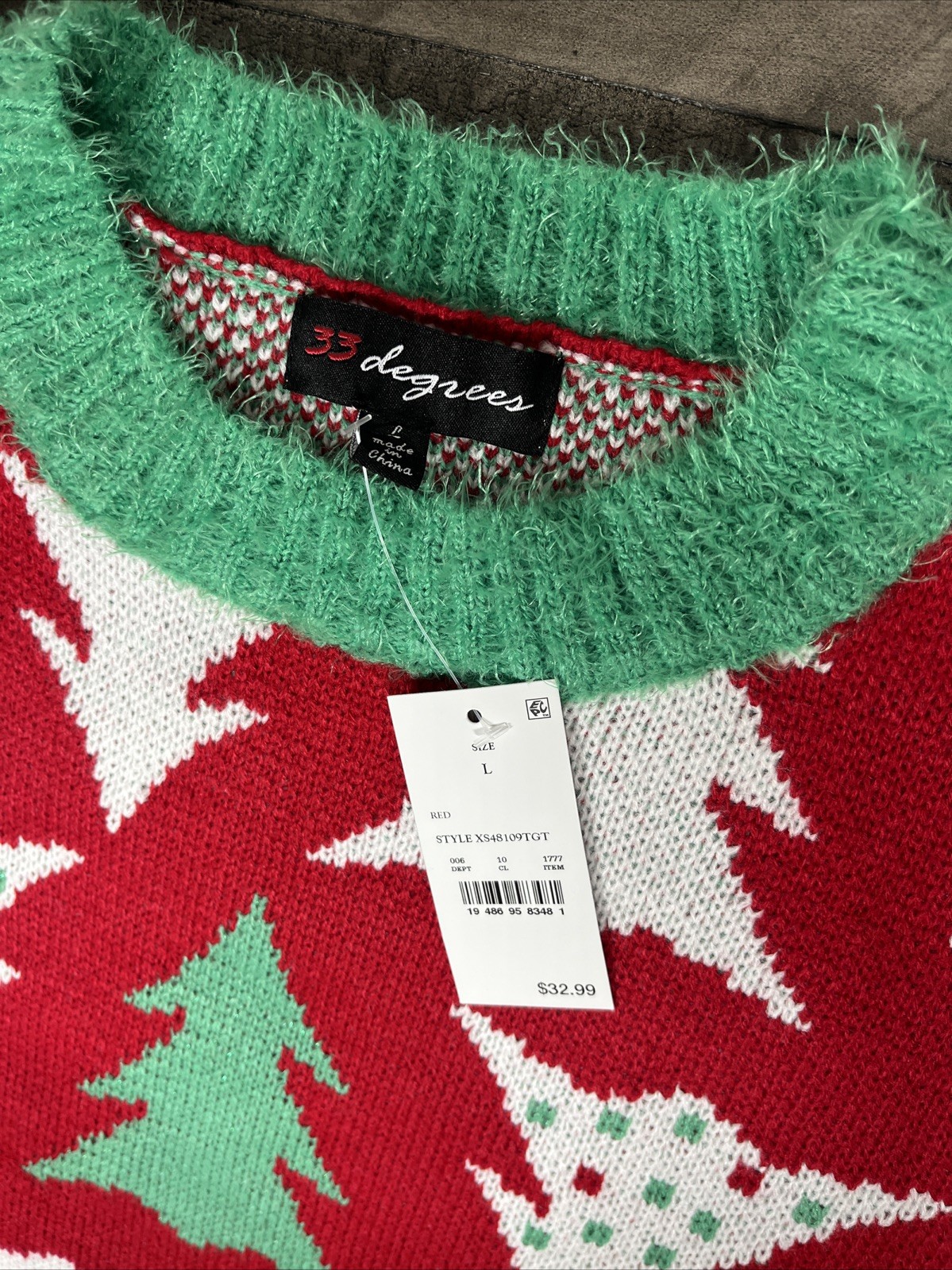 New NWT 33 Degrees Sweatshirt KNIT UGLY CHRISTMAS TREE SWEATER Large