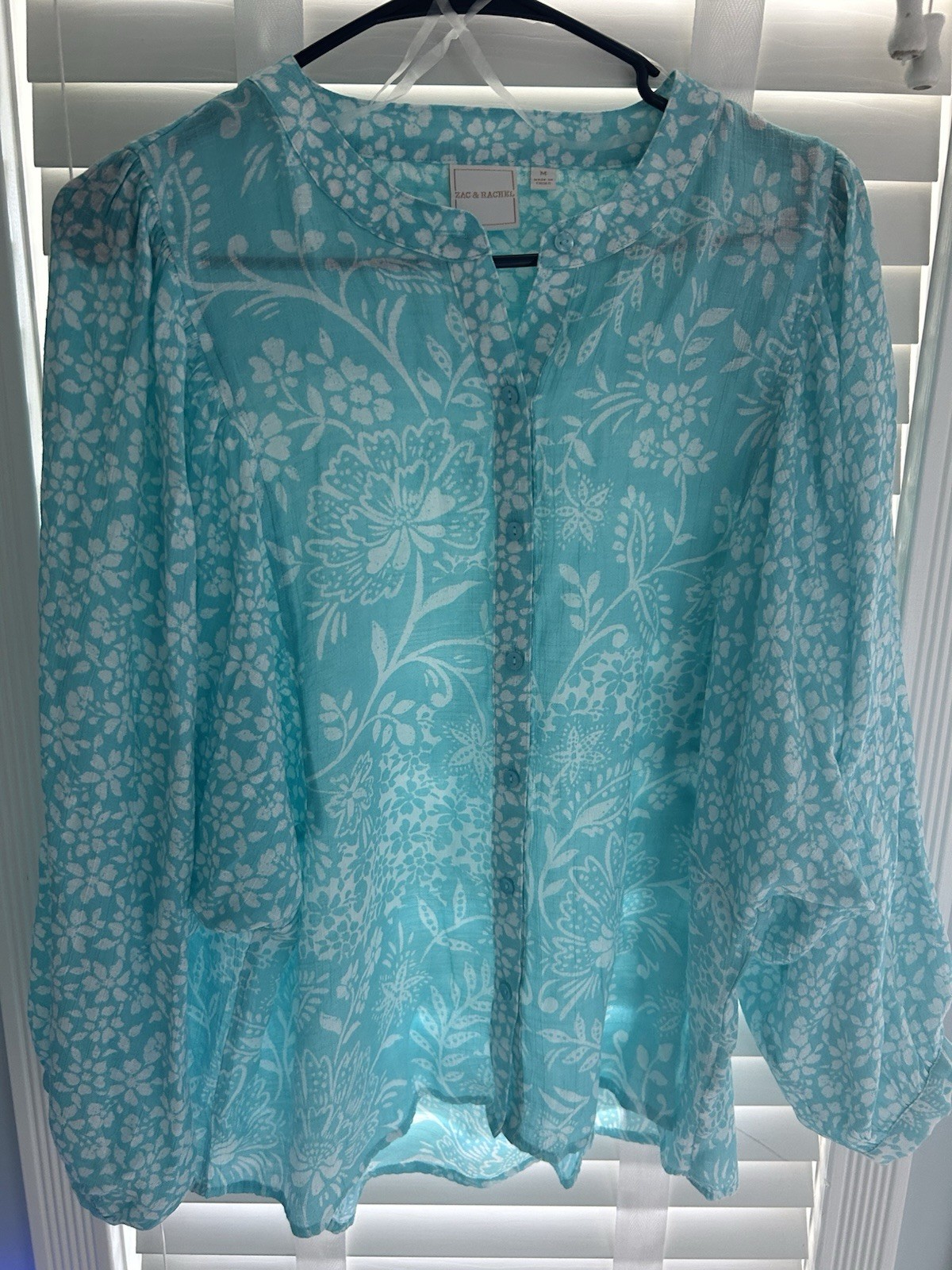 Zac & Rachel Boho Blue Blouse Top Size Medium NWOT
