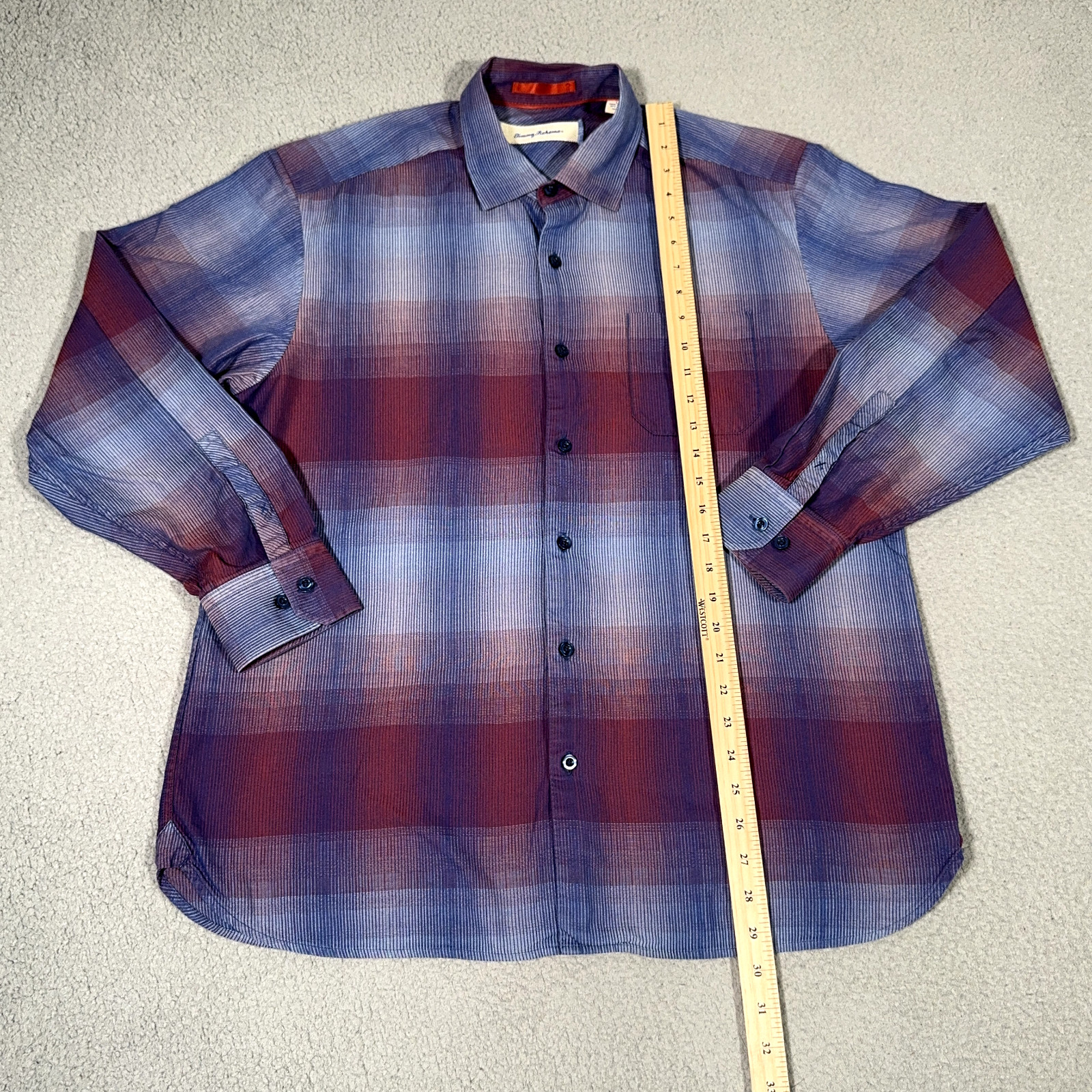 Tommy Bahama Shirt men Large Red Blue purple Ombre Cotton Silk blend Button down