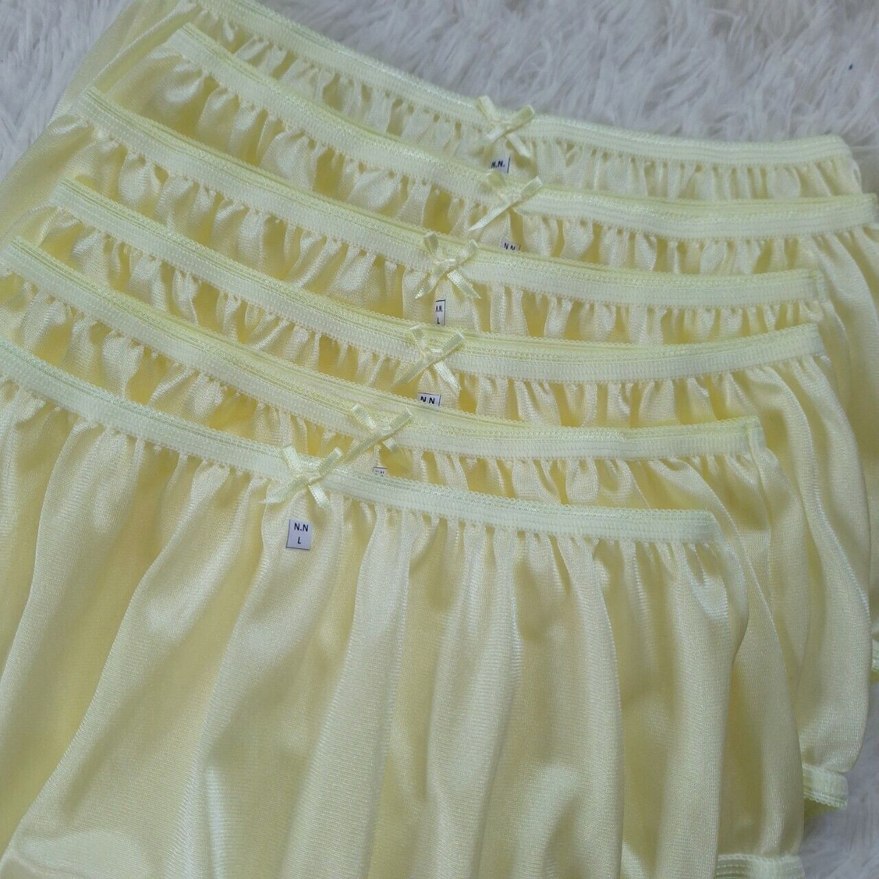 7pc Yellow Nylon Panties Underwear Silky Soft Smooth Briefs Full Waist 30″-36″ L