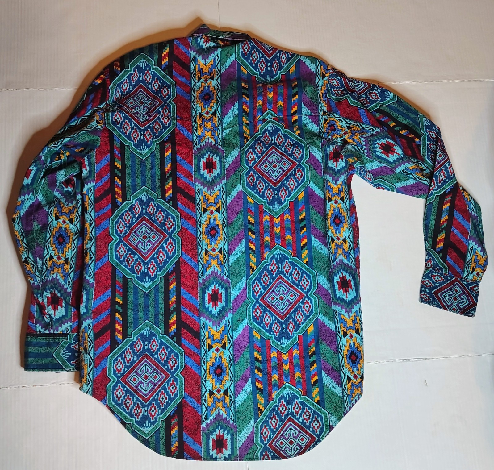 Vntg 90s Frontier Series Western Aztec Geometric Southwest USA Made Sz Large