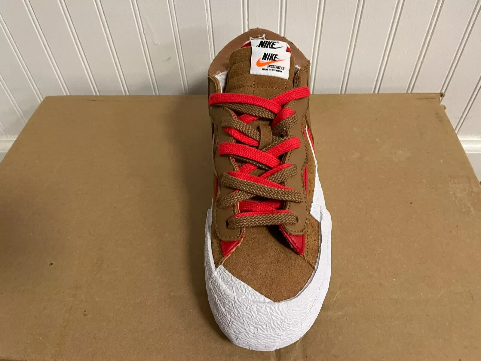 Nike Sacai Blazer Low British Tan Brown White Red New DS DD1877-200 Mens Size