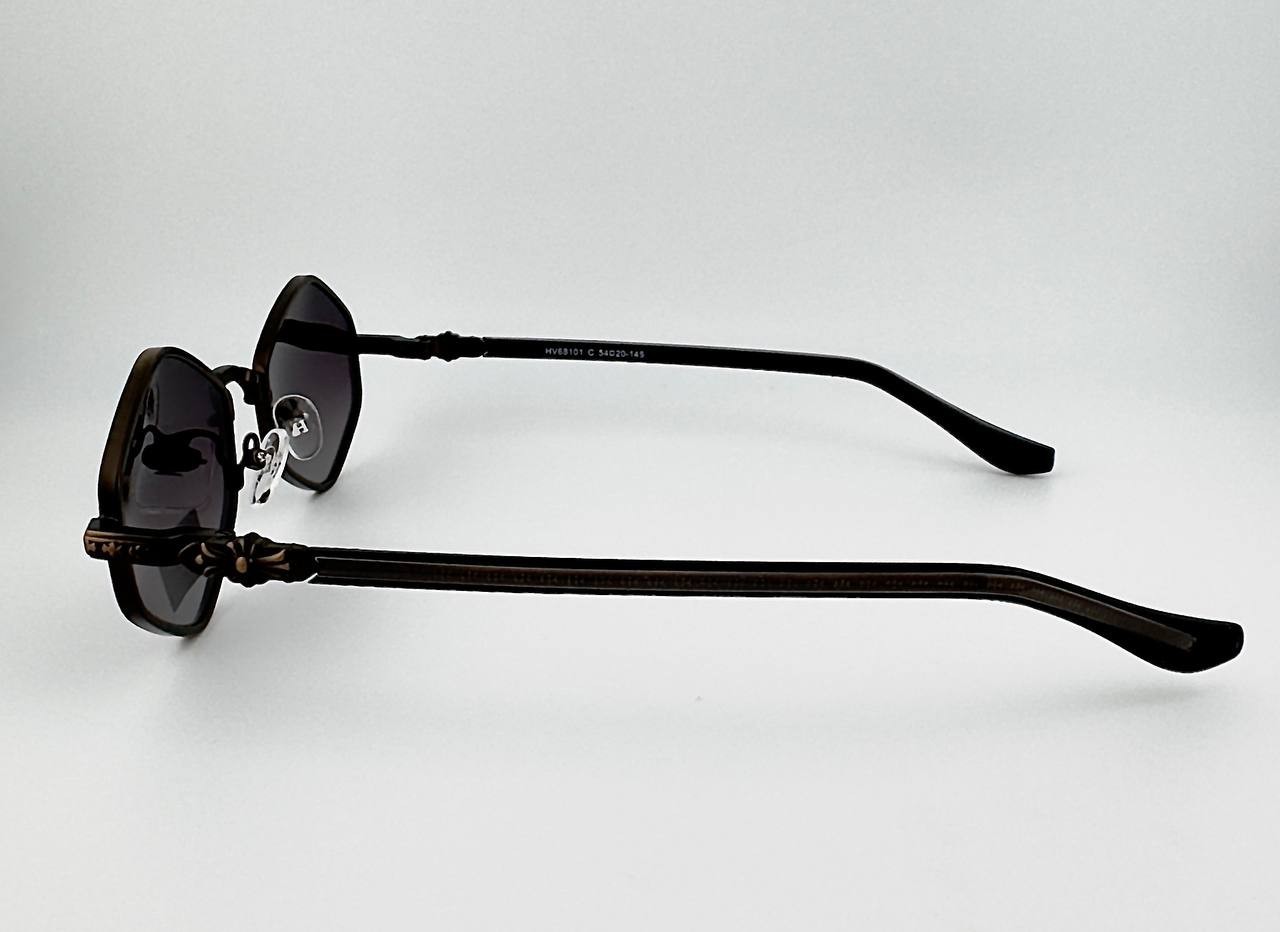 HAVVS HV68101 C Polarized Sunglasses Hexagon Bronze Metal Frame UV400 w/ Case