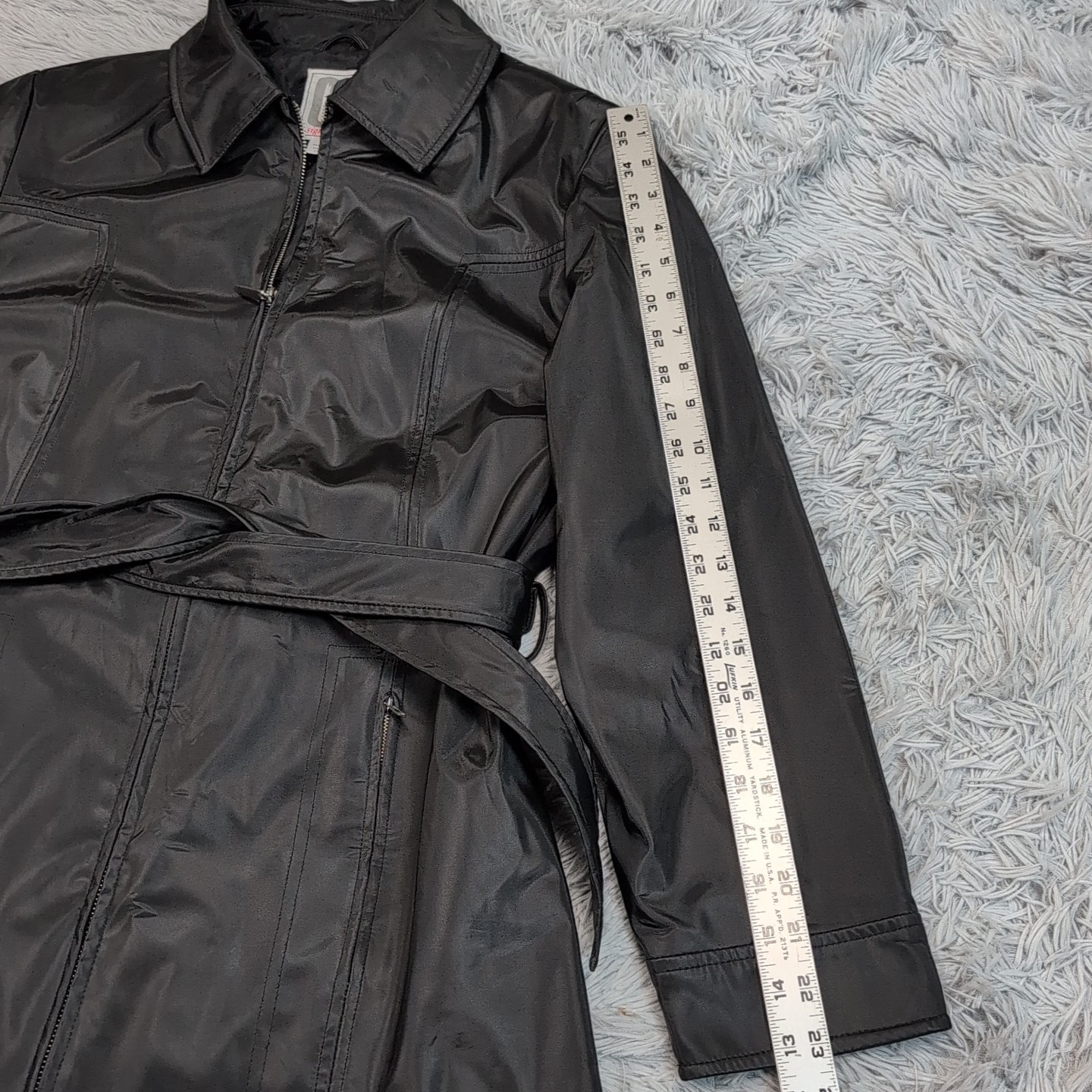 CS Signature Jacket Womens M Black Rain Coat Belted Zip Up Pockets Comfort