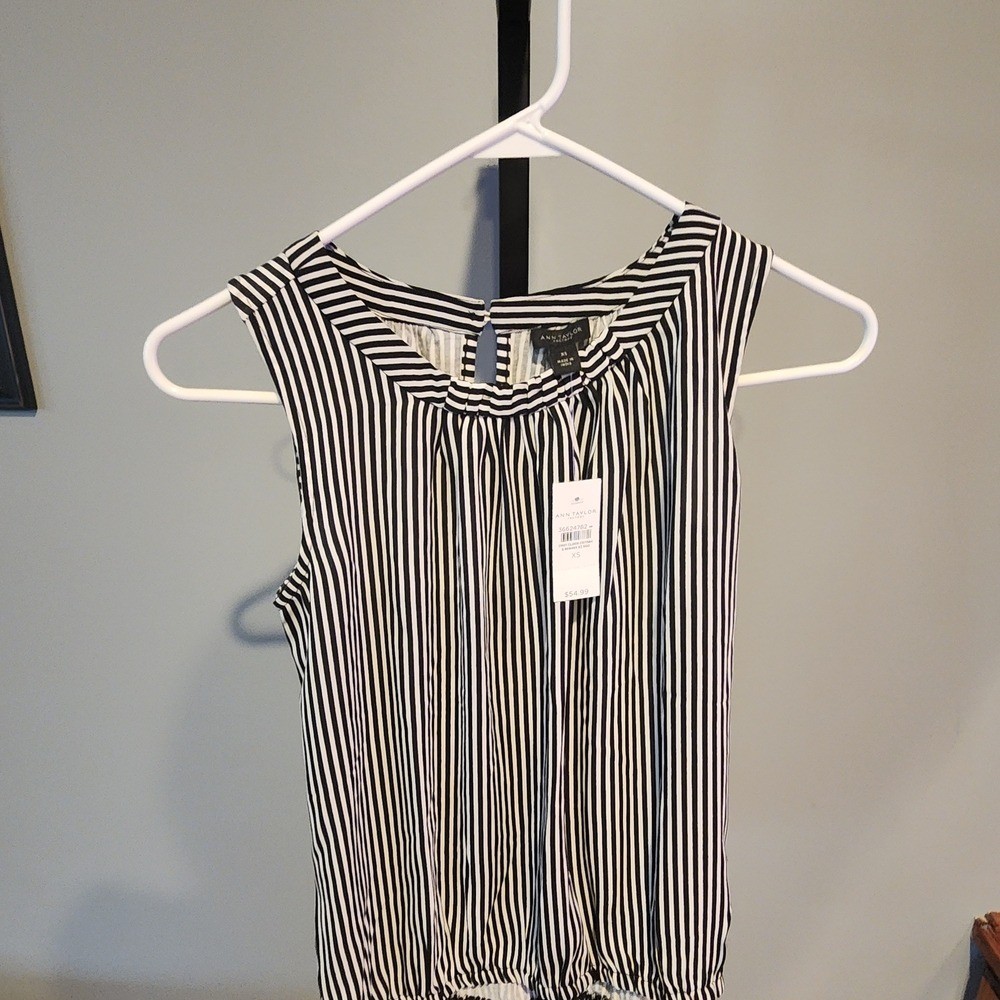 Ann Taylor Vertical Stripe Sleeveless Camisole – Black & White