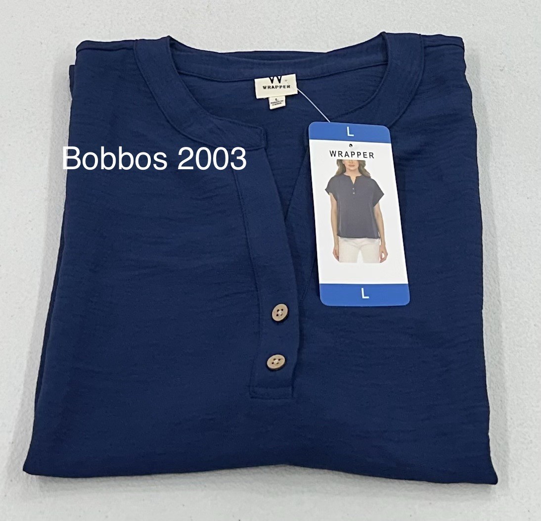 Wrapper Women’s Split Neck Short Sleeve Blouse, Navy, Size L