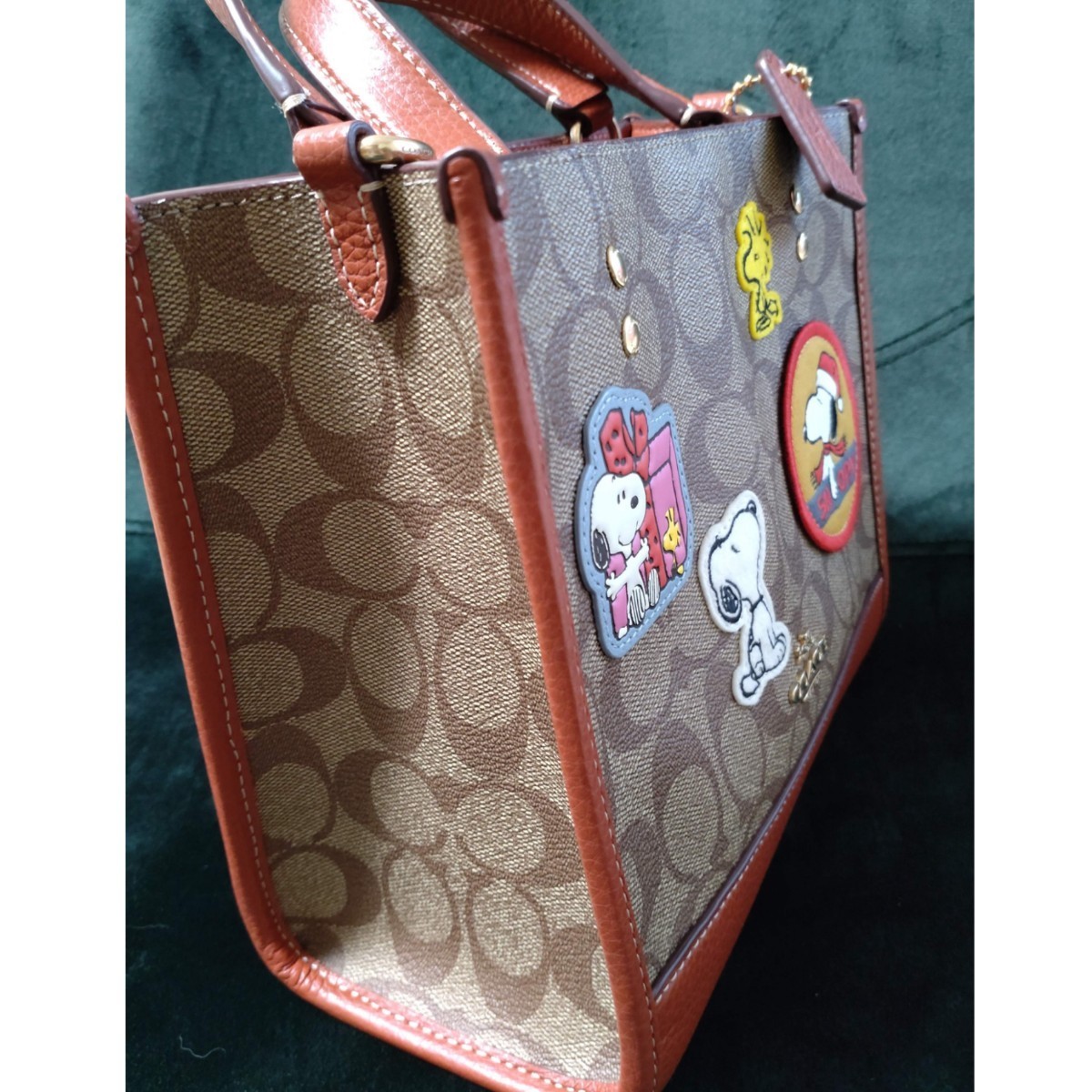 COACH Peanuts Collaboration Snoopy Tote Bag 2Way Handbag Patchwork