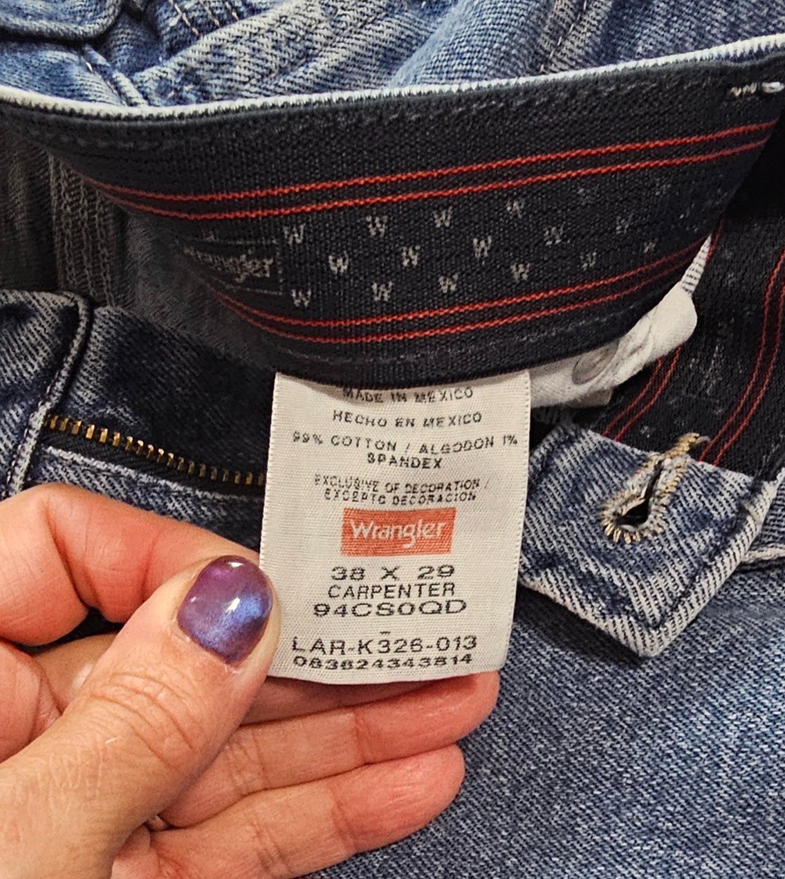 Wrangler Carpenter Jeans Men’s 38×29 Relaxed Fit Straight Leg 99% Cotton