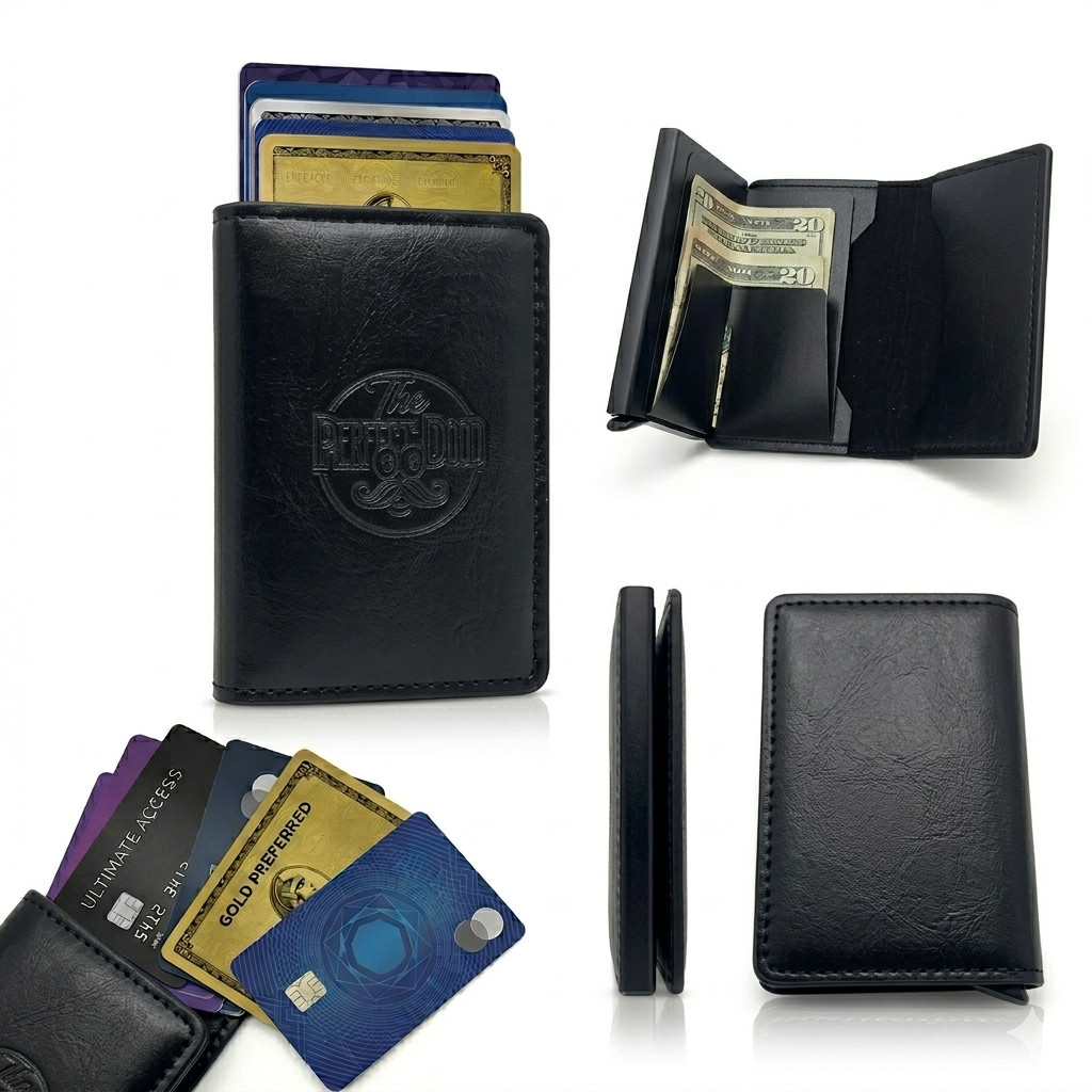 Slim RFID Wallet for guys into football, bbq, outdoor hiking, gifts birthday men