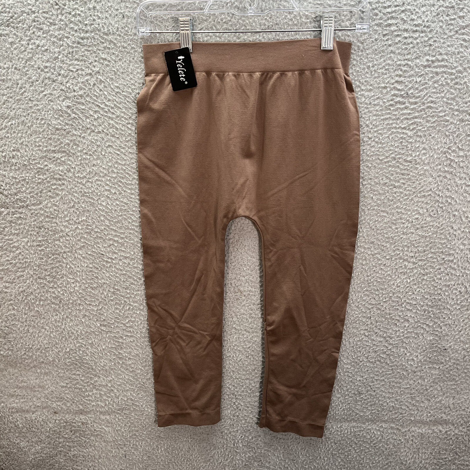 Yelete Leggings Womens Plus One Size Fits Most Brown Sheer Capri Athleisure