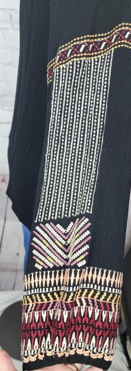 Sundance Blouse Tassels Embroidery Elastic Cuffs BOHO Western Peasant Tribal M