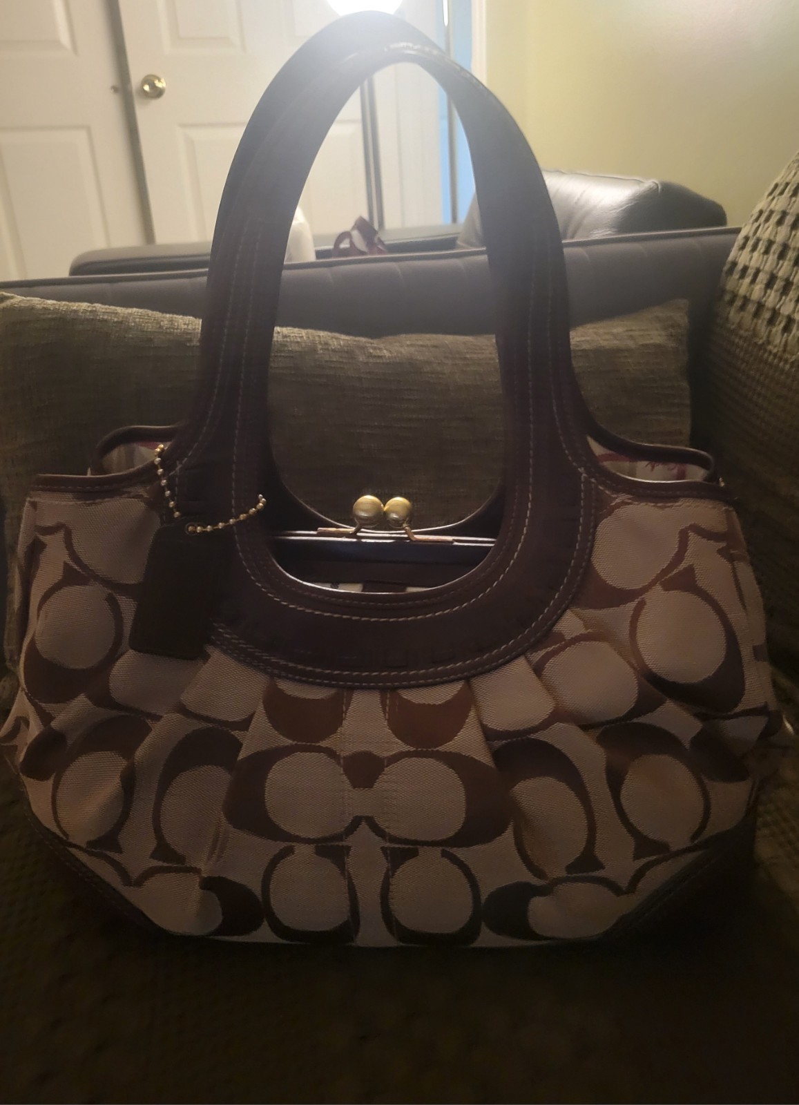 Coach Signature Leather Ergo Hobo Purse Pleated Satchel