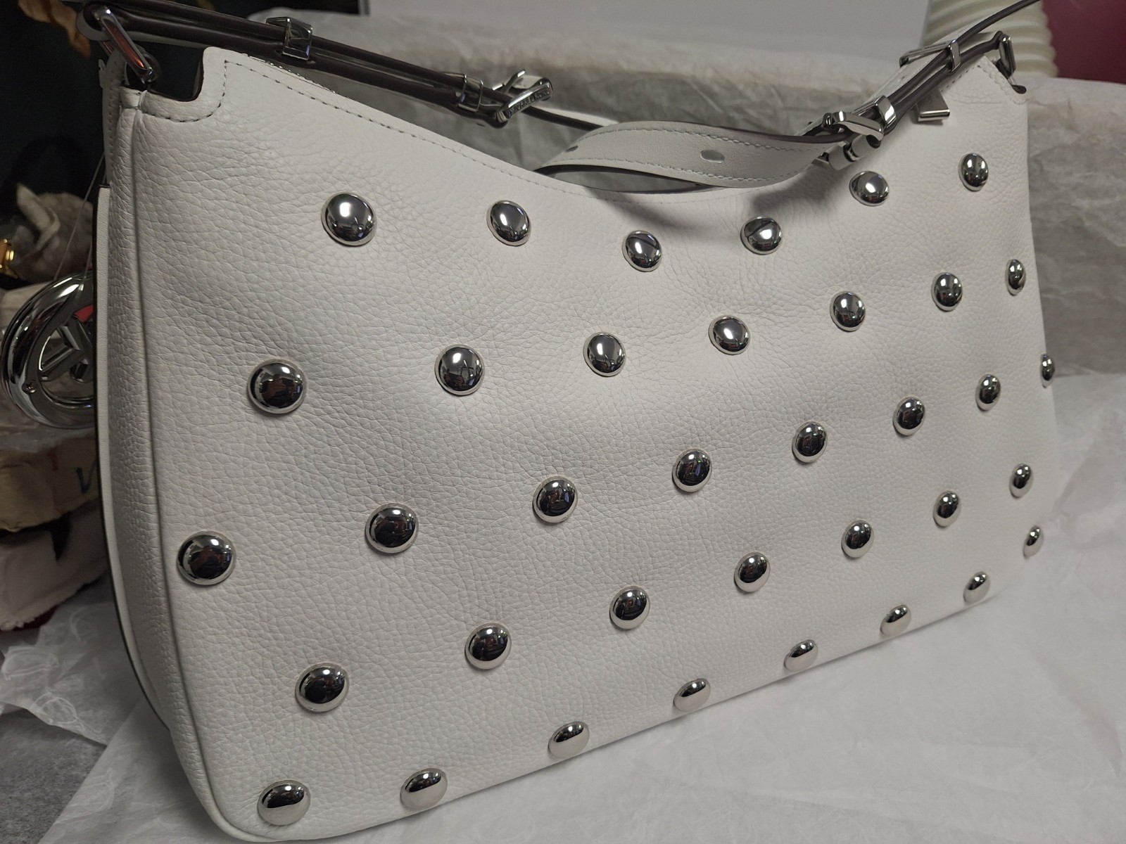 Michael Kors Nolita Medium Zip Convertible Shoulder Bag Optic White Leather
