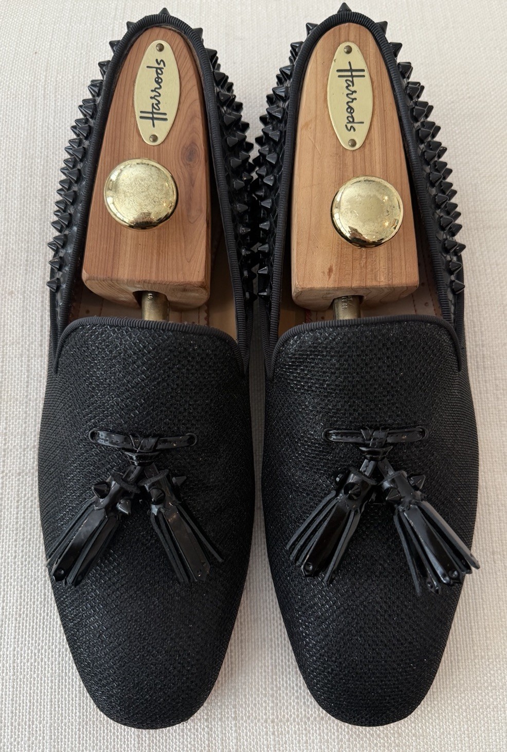 Christian Louboutin Dandelion Tassel Black Glitter Spike Mens Loafers Size 42