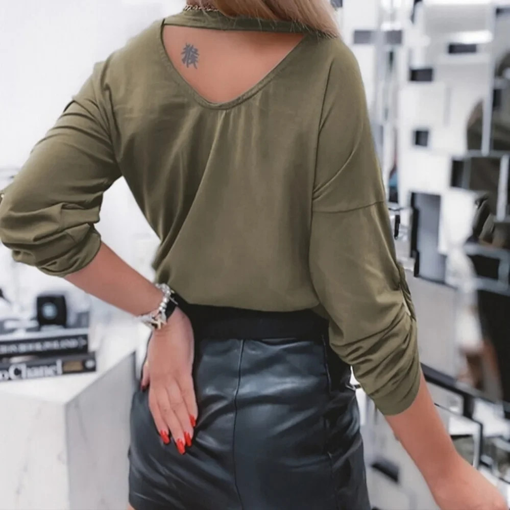 Army Green Long sleeve Leopard Heart Print Accent Top