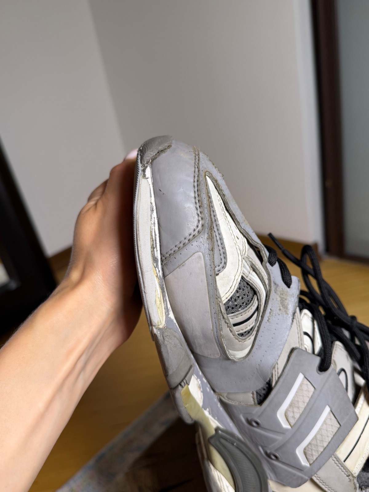 Balenciaga Grey/White Mesh and Leather Track Sneakers Size 43EU