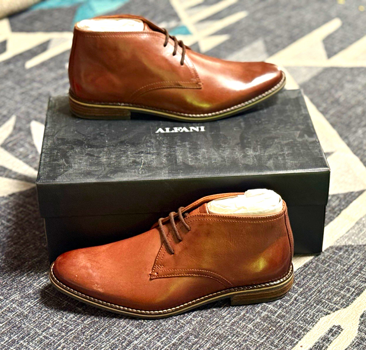 Alfani Men’s Brown Leather Chukka Boots Size 8 M Lace-Up Round Toe New
