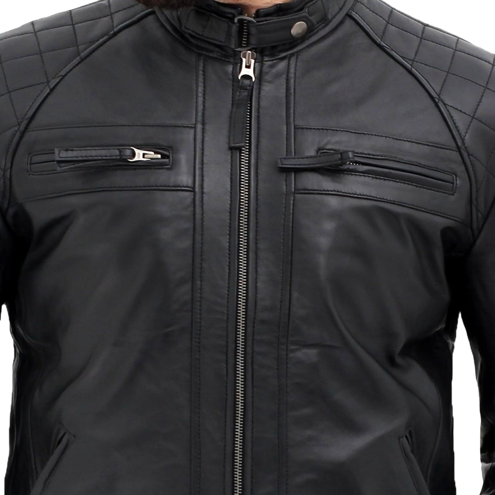 CAFE RACER BIKER BLACK/BROWN LEATHER JACKET MEN’S GENUINE SHEEP LEATHER
