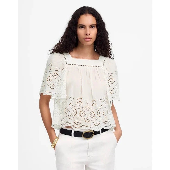 Madewell White Eyelet Flutter Sleeve Top S NWT