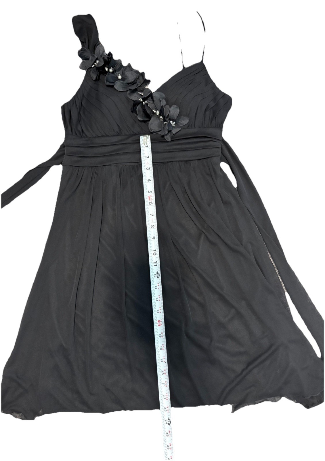 City Triangles Black Floral Beaded Fit & Flare Dress Asymmetrical Sleeve Size L