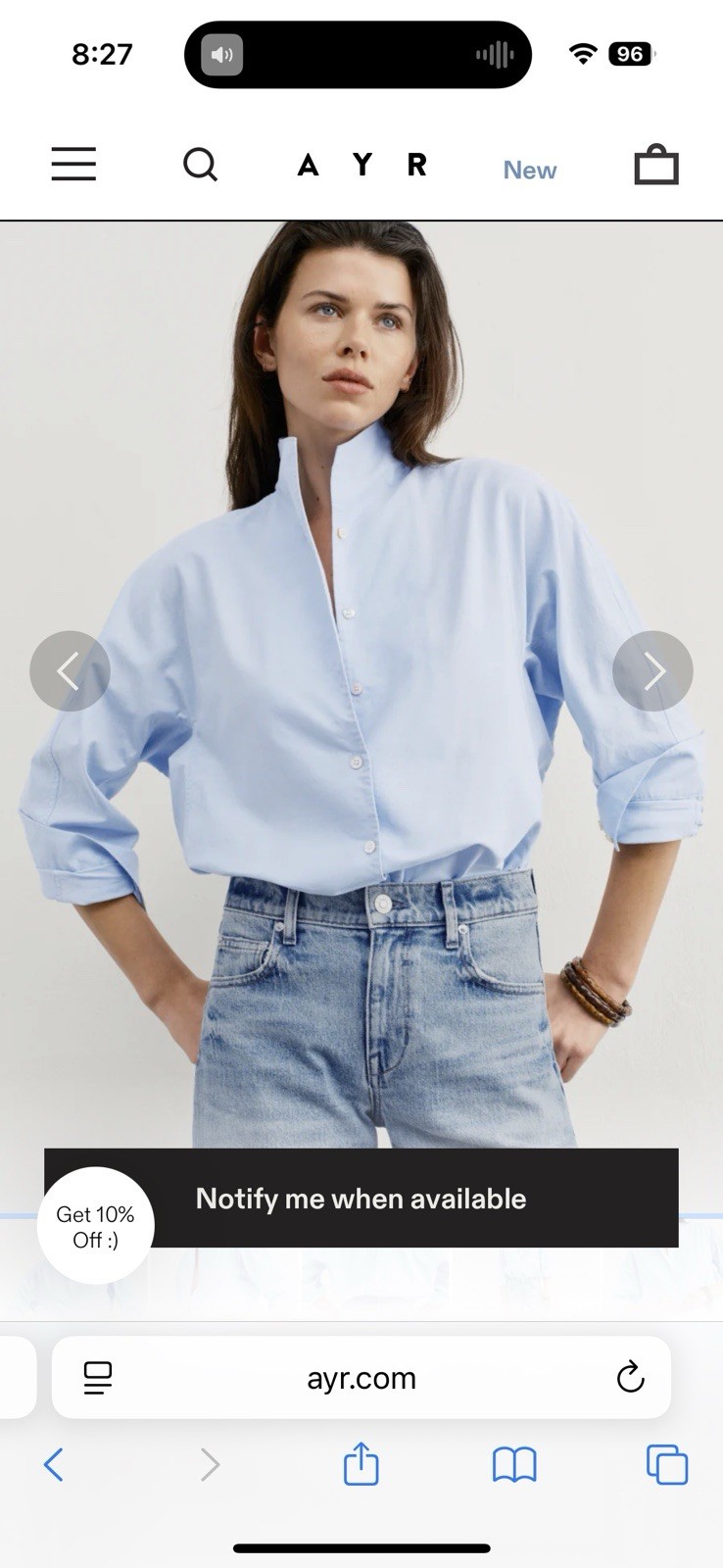 AYR The Tate Button Down Shirt Women’s Size Small Oxford Blue