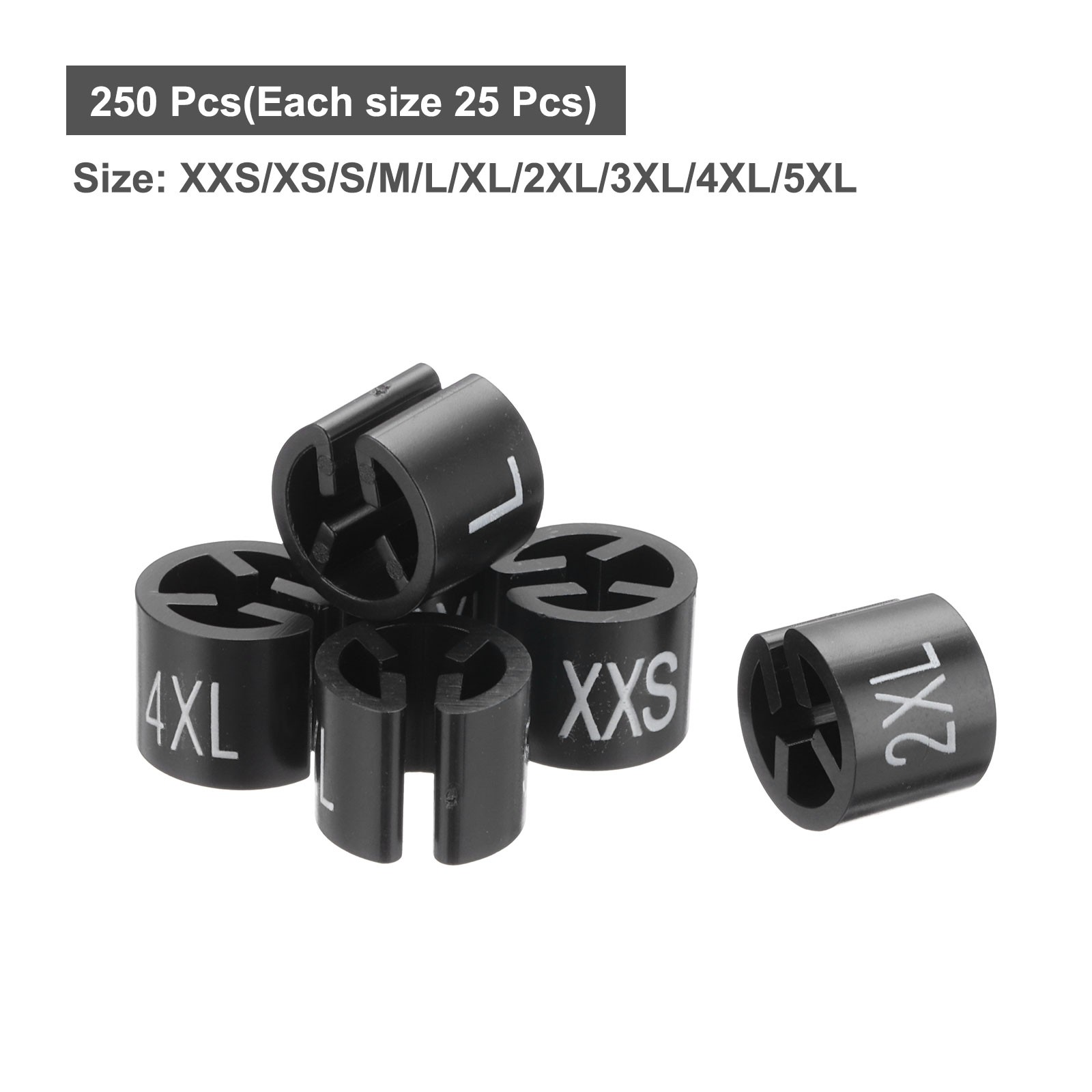 Clothes Hanger Marker XXS/XS/S/M/L/XL/2XL/3XL/4XL/5XL Black 3mm Rod 250Pcs