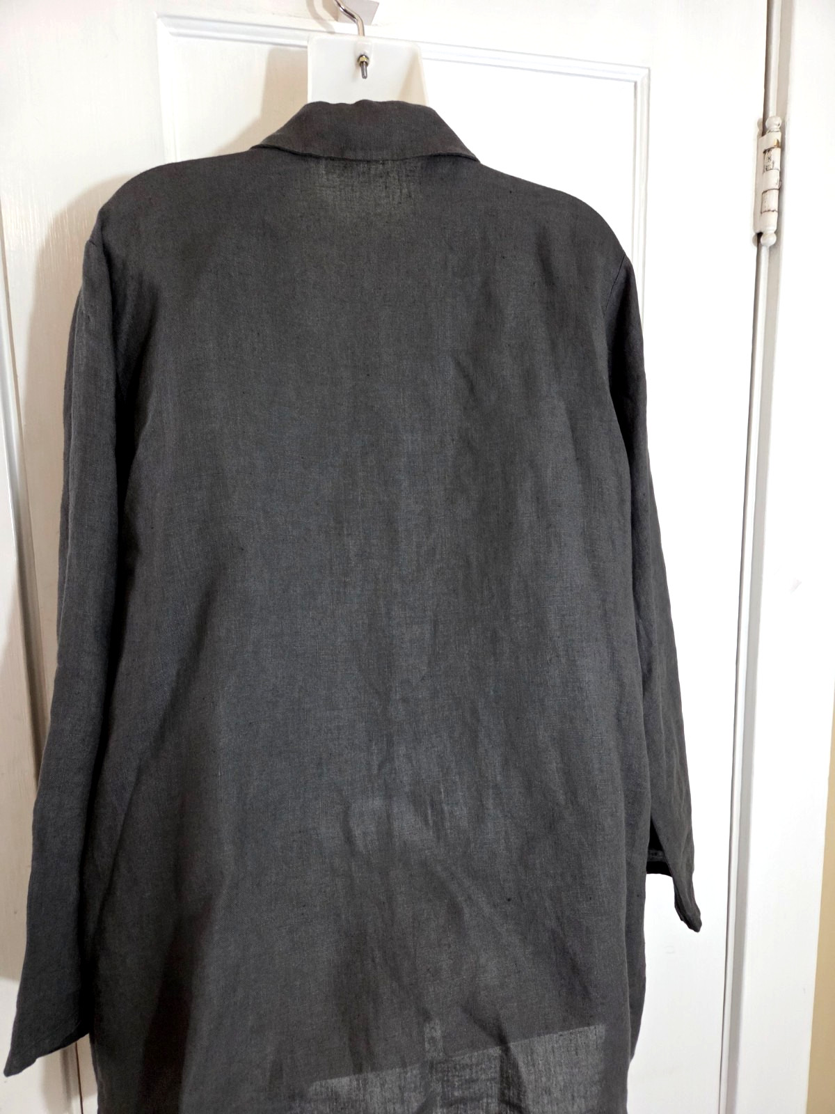 ANGELA MARA Long Open Front LINEN JACKET DUSTER, Size L, Dark Gray ITALY
