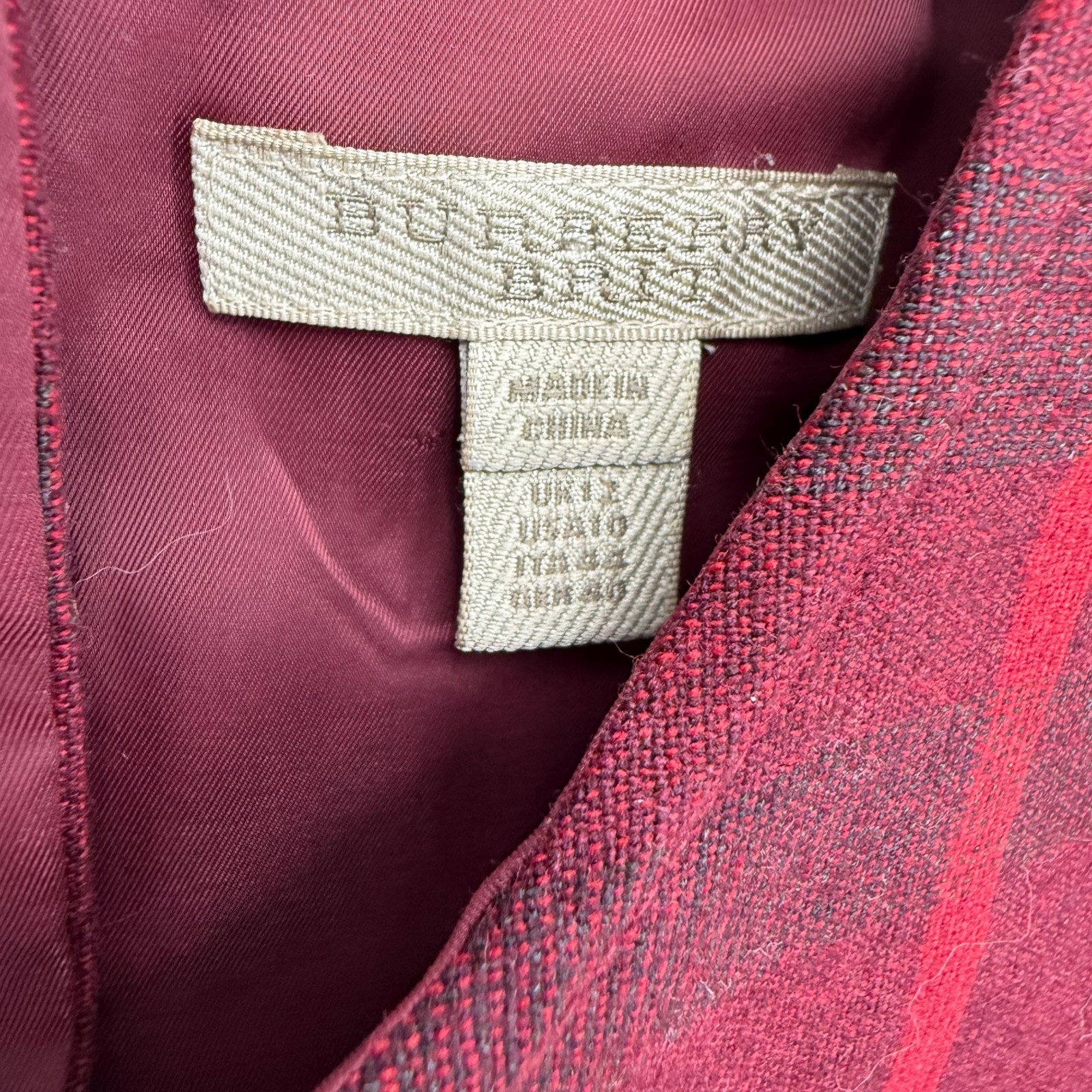 Burberry Brit Plaid Wool Shift Dress Womens 10 Red Excellent Short Sleeve Pocket