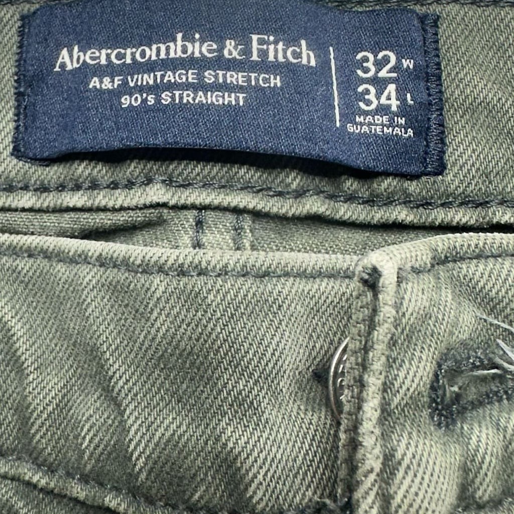 Abercrombie & Fitch A&F Vintage Stretch 90’s Straight Jeans Olive Green 32×34