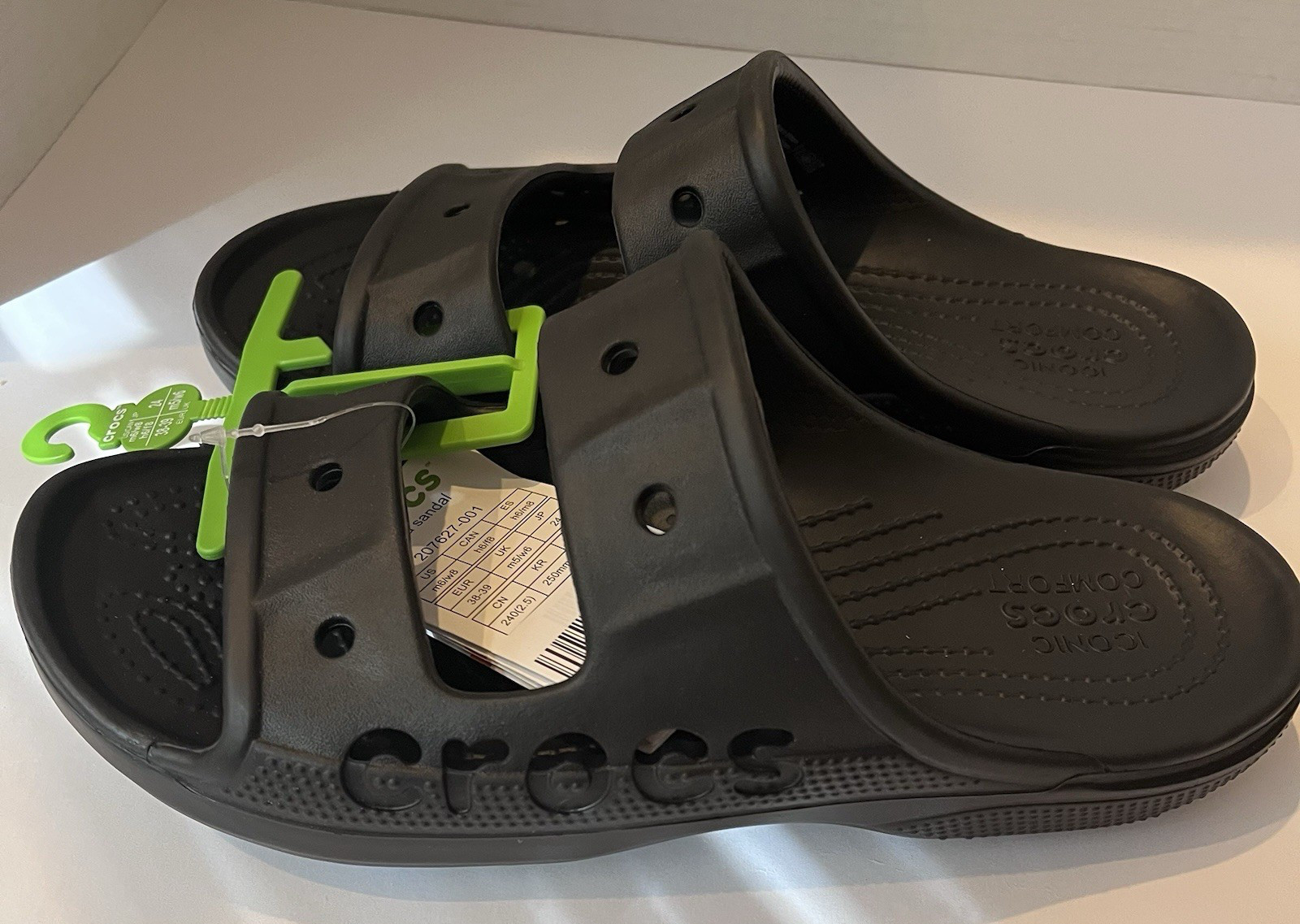 Crocs Sandals Womens 8 (Mens 6) Black Baya 2 Strap Slide 207627-001-Unisex