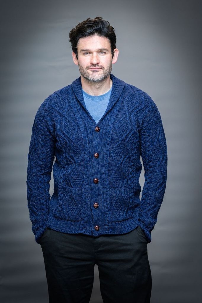 Men’s Cardigan Aran Knit Shawl Collar Casual Irish Sweater