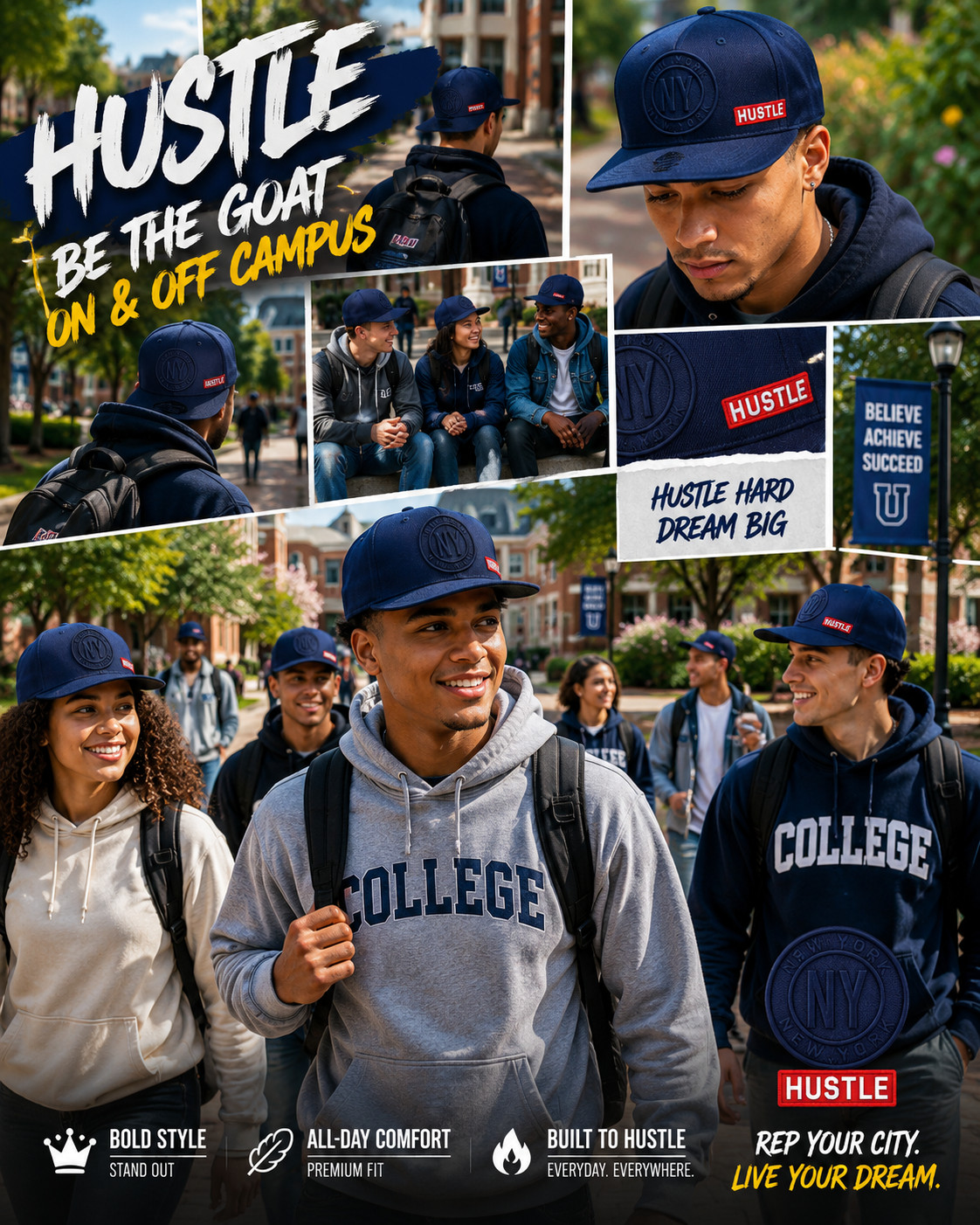 New York Hustle GOAT Fitted Cap – KBETHOS Streetwear Hat Premium Urban – NEW