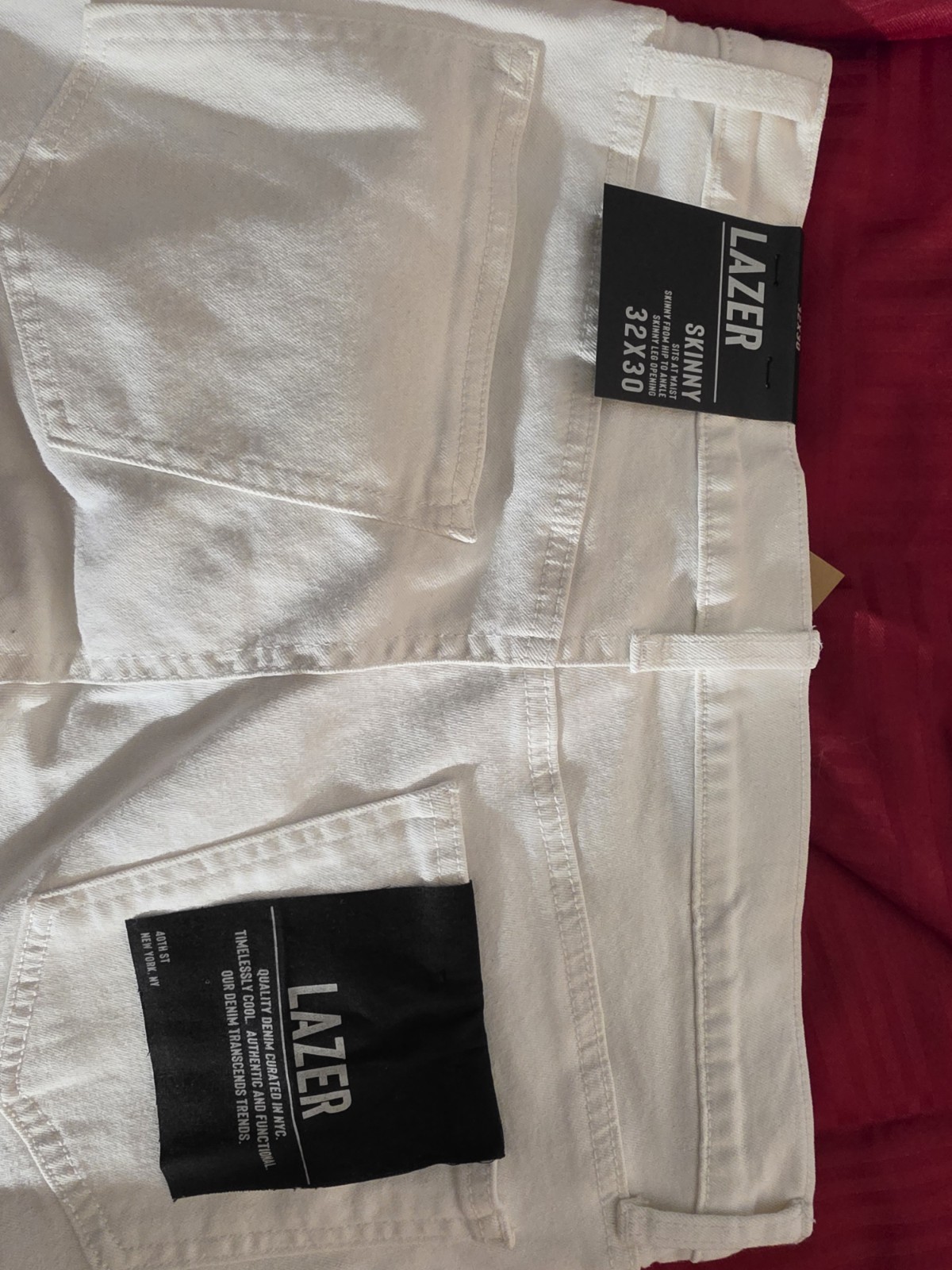 Lazer Men’s Skinny Fit White Stretch Denim Jeans Light Wash 5-Pocket Zip