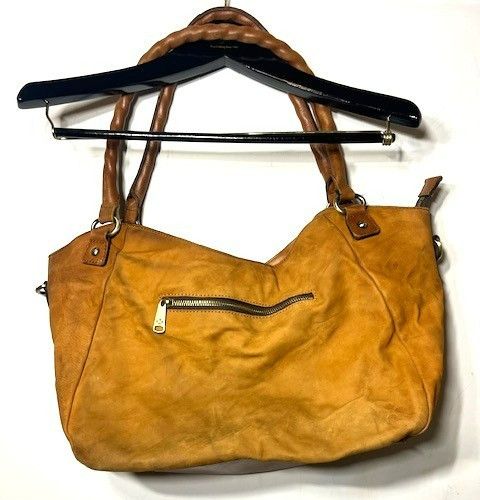 Patricia Nash Distressed Cognac Brown Leather Tassel Bucket Tote Bag