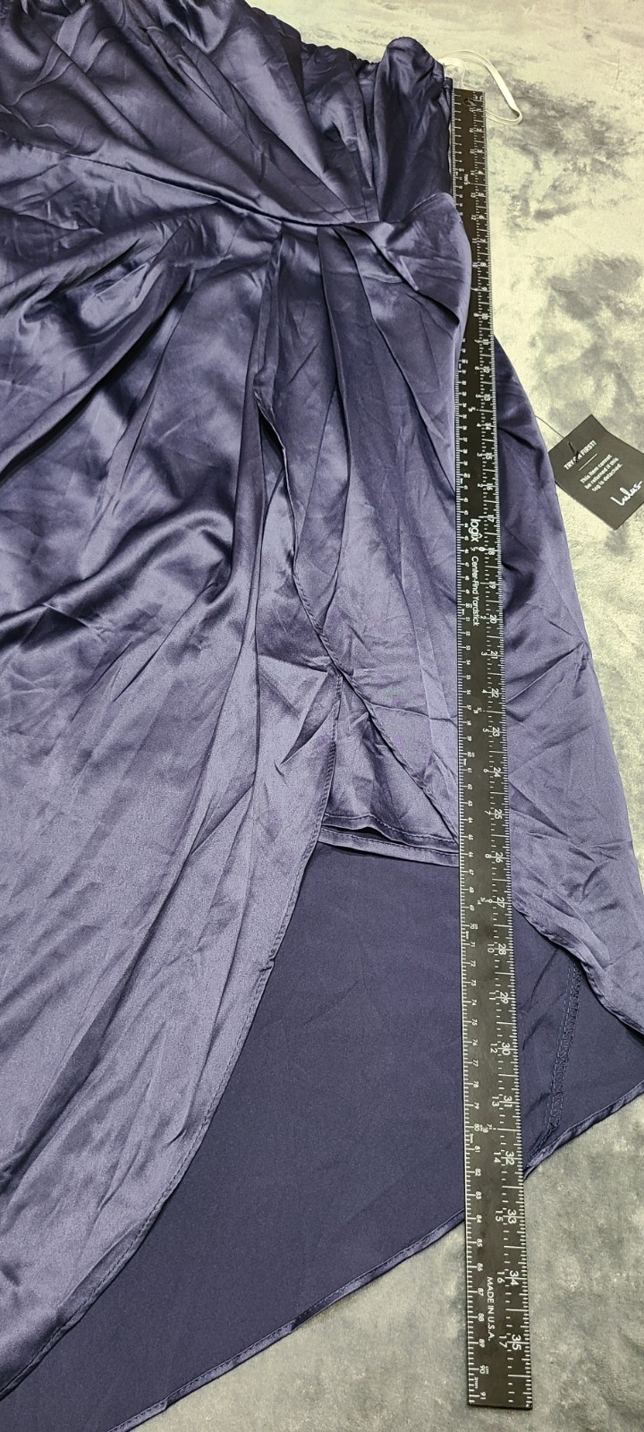 Lulus Women’s Blue Satin one shoulder Wrap Maxi Dress XL Asymmetric Ruffle Zip