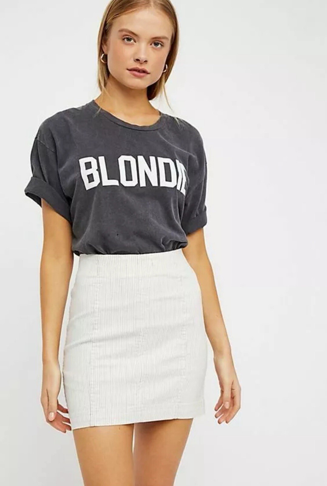 Free People “Modern Femme” Novelty Denim Mini Skirt in Black Pinstripe Size 8