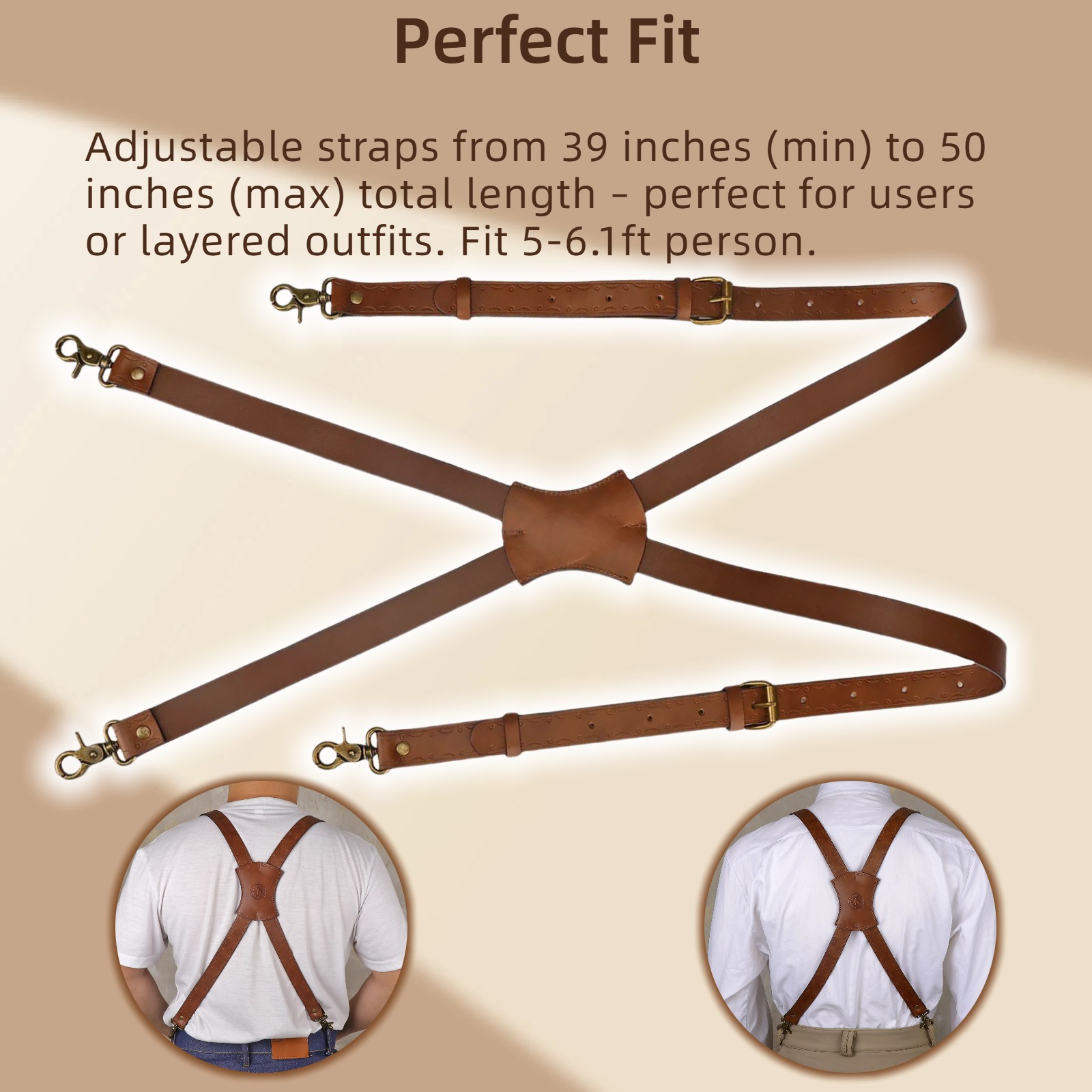 Vintage Leather X-Back Men Suspenders – Adjustable Heavy Duty Metal Hooks Casual